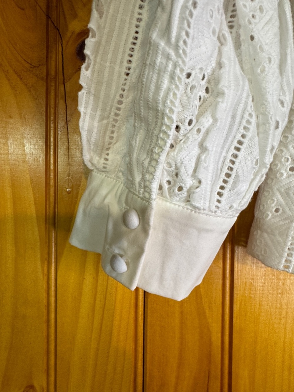 White Eyelet Lace Puff Sleeve Blouse - Picture 9 of 12